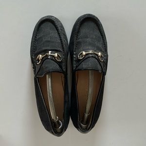 GUCCI GG CANVAS HORSEBIT LOAFERS BLACK SIZE 8